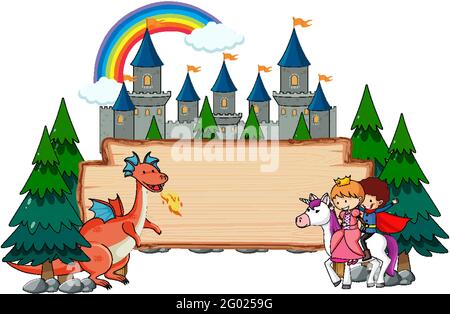 Blank wooden banner with fantasy cartoon character isolated illustration Stock Vector