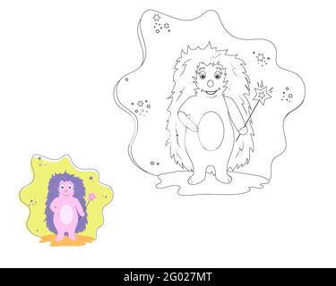 Coloring book for children, hedgehog wizard. vector Stock Vector