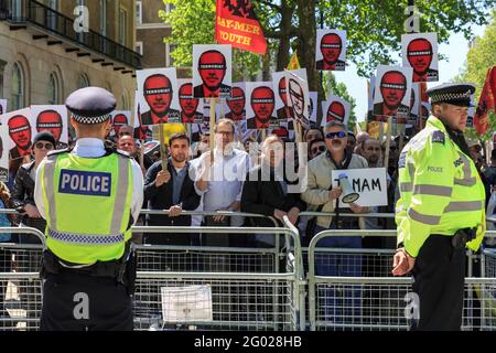 Opponents of Turkish president Tayyip Erdogan protest outside Downing Street before his visit in London, UK Stock Photo