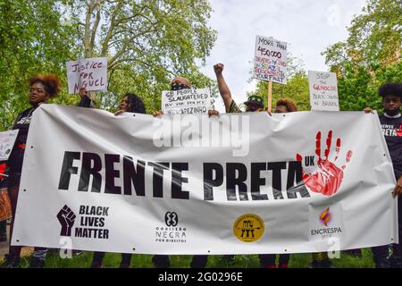 London, United Kingdom. 29th May 2021. Frente Preta UK at the Kill The Bill protest in Russell Square. Crowds marched through Central London in protest of the Police, Crime, Sentencing and Courts Bill.