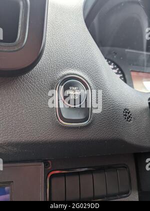 Start stop button in a modern car - fuel saving solutions Stock Photo