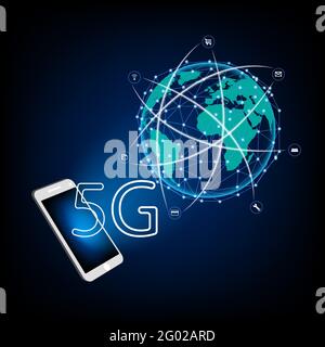 image graphics mobile smart phone with world global network on smart phone concept networking connection technology vector illustration Stock Vector