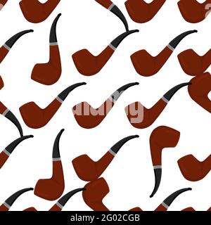 Illustration on theme many identical seamless types smoke pipes different size for tobacco. Pipe pattern consisting of color collection accessory of s Stock Vector