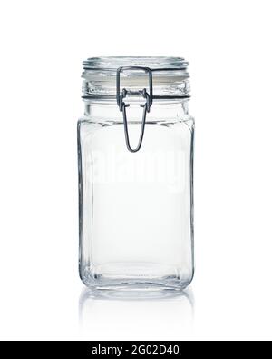 Empty glass jar isolated on white background. Stock Photo