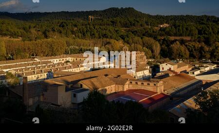 Autumn sunset in the textile colony (company town) of Ametlla de Merola (Berguedà, Catalonia, Spain) Stock Photo