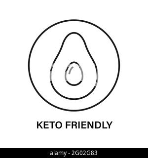 Keto friendly stamp. Healthy eating, ketogenic, paleo and low carb high fat diet icons. Avocado icon. Isolated vector illustration on white background Stock Vector