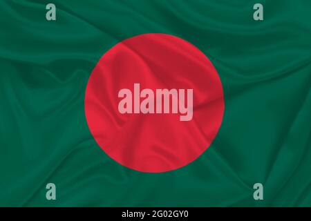 3D Flag of Bangladesh on wrinkled fabric. Stock Photo