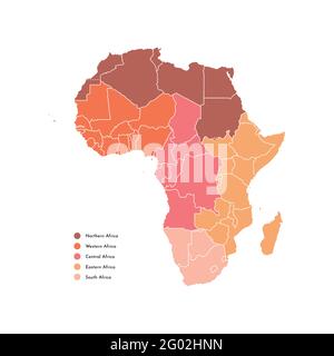 Vector isolated illustration with African continent with white outline borders of all states. Simplified map of african regions. White background. Bro Stock Vector