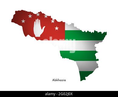 Vector illustration with abkhazian national flag with shape of Abkhazia map (simplified). Volume shadow on the map. Stock Vector