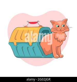 Red Cat in travel Basket for animals Stock Vector