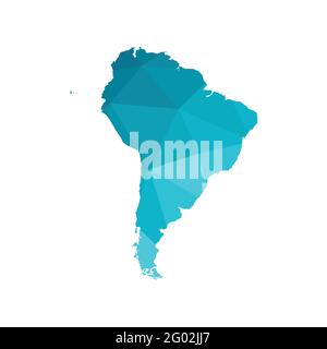 Vector modern illustration with simplified map of South America continent. Blue gradient colors, low poly triangular silhouettes, white background Stock Vector