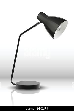 realistic vector office table studying black lamp. Isolated illustration on white background. Stock Vector