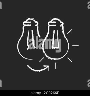 Changing lightbulb chalk white icon on dark background Stock Vector