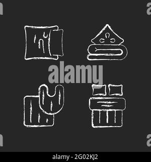 Domestic textile chalk white icons set on dark background Stock Vector