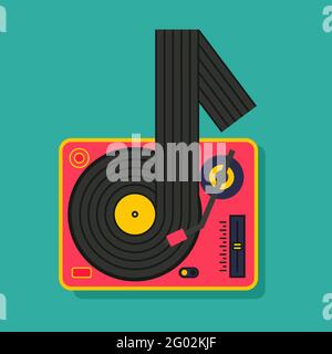Note music vinyl player turntable icon. DJ music Stock Vector