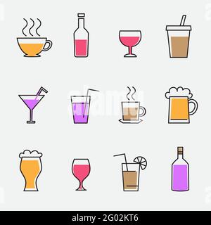 drinks outline icons sign set Stock Vector