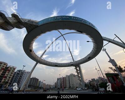 KOLKATA, INDIA - May 31, 2021: Kolkata, West Bengal / India - may 31 2021 : A view of Biswa Bangla Gate at New Town, Rajarhat, Kolkata sky view Stock Photo