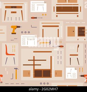 Furniture assembly and DIY seamless pattern with tools Stock Vector