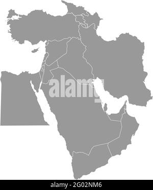 Vector illustration with simplified map of Asian countries. Middle East. States borders of Turkey, Georgia, Armenia, United Arab Emirates, Saudi Arabi Stock Vector