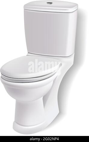 realistic vector illustration icon of a white porcelain toilet sit with a cover. Isolated on white background. Stock Vector