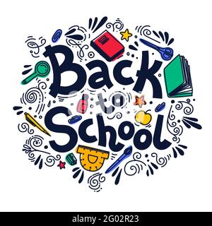 Back to school circle composition. Vector illustration on white background Stock Vector