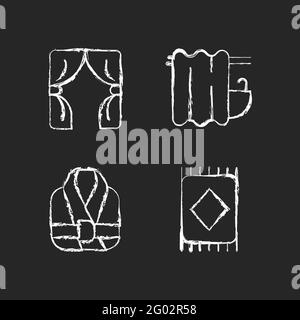 Home textile items chalk white icons set on dark background Stock Vector
