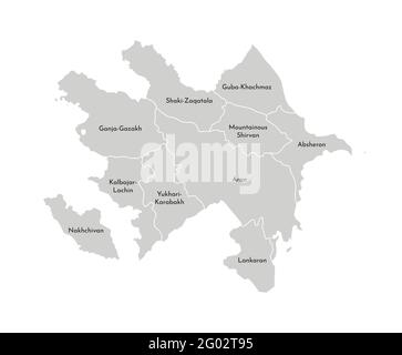 Vector isolated illustration of simplified administrative map of Azerbaijan. Borders and names of the provinces (regions). Grey silhouettes. Stock Vector