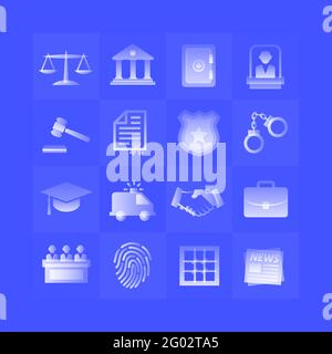Law gradient icons set on blue background Stock Vector