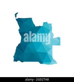 Vector isolated illustration icon with simplified blue silhouette of Angola map. Polygonal geometric style, triangular shapes. White background. Stock Vector