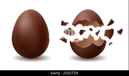 Tasty chocolate egg cracked and whole Stock Vector