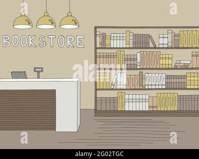 Book shop store interior graphic color sketch illustration vector Stock Vector