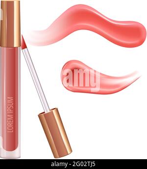 Make-up set for lips with realistic creme smear, realistic liquid lipstick. Stock Vector