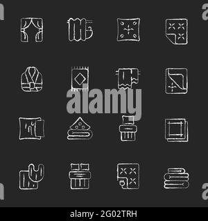 Textile products chalk white icons set on dark background Stock Vector