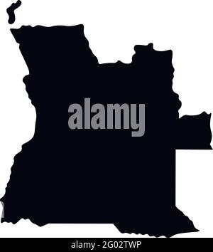 Angola country simplified map. Black ink smooth outline contour on ...