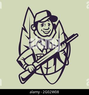 Hunter with rifle. Concept art of hunting in monochrome style. Stock Vector