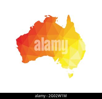 Vector isolated illustration of simplified polygonal map of Australia and Tasmania. Red orange, yellow colors. Bushfires as disaster in 2020. Dangerou Stock Vector