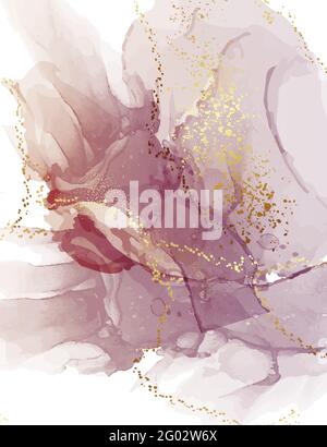 Abstract purple watercolor, violet gold digital paper background. wall art Stock Vector