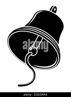 Contrast monochrome ship bell with rope in retro style. Ringing bell on boat. Black and white vector Stock Vector