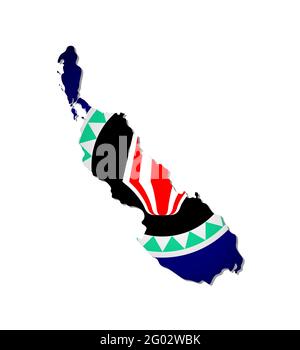 Vector isolated illustration with national flag on simplified map of Autonomous Region of Bougainville. Volume shadow on the map. White background Stock Vector