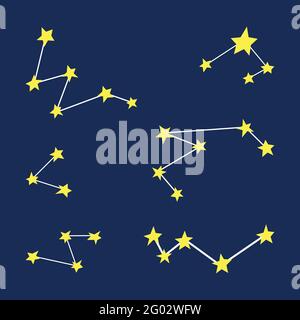 Constellation. Yellow stars. Vector illustration. Icon on a blue background. Stock Vector