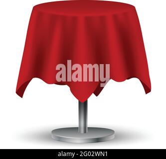 realistic vector cafe table with red tablecloth on top. Isolated on white background. Stock Vector
