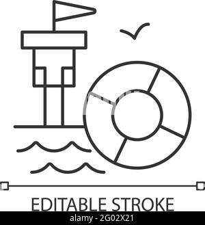 Lifeguarding training linear icon Stock Vector