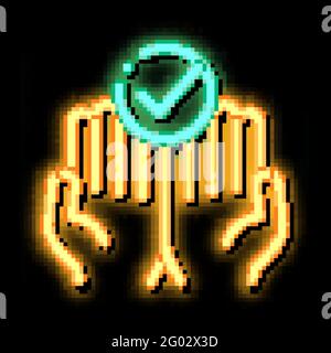 Hands Fingers Palms Up Approved Mark neon glow icon illustration Stock Vector