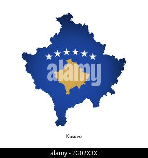 Vector illustration with Kosovo national flag with shape of this map (simplified). Volume shadow on the map. Stock Vector