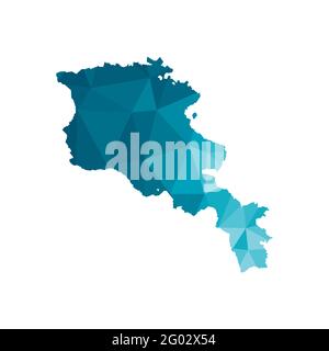 Vector isolated illustration icon with simplified blue silhouette of Armenia map. Polygonal geometric style, triangular shapes. White background. Stock Vector