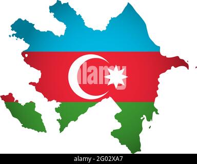 Illustration with national flag with simplified  shape of Azerbaijan map (jpg). Volume shadow on the map. Stock Vector