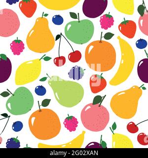 vector seamless pattern with bright colorful fruits and berries on a white background Stock Vector