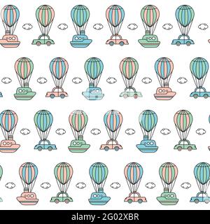 cute children's vector pattern with balloons and cars. in pastel colors, for children's textiles Stock Vector