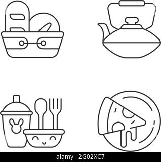 Kitcken dinnerware linear icons set Stock Vector