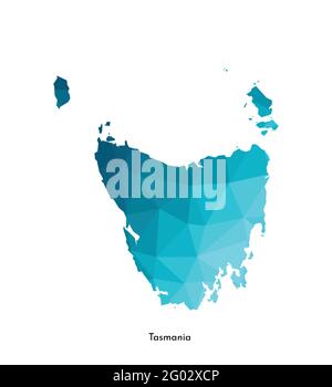 Vector isolated illustration icon with simplified blue silhouette of Tasmania (Australian state) map. Polygonal geometric style, triangular shapes. Wh Stock Vector